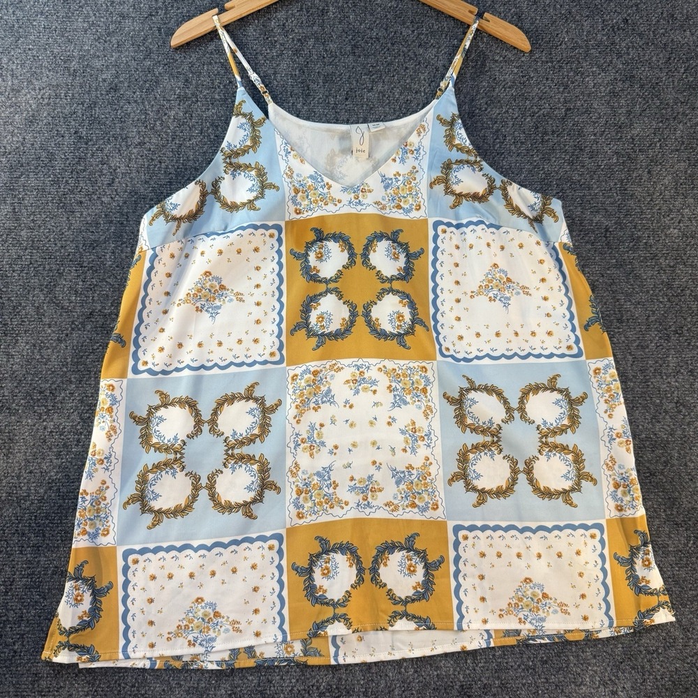 Joie Women's Medium Scarf Print Cami Tank Blue Yellow Floral Sleeveless Top